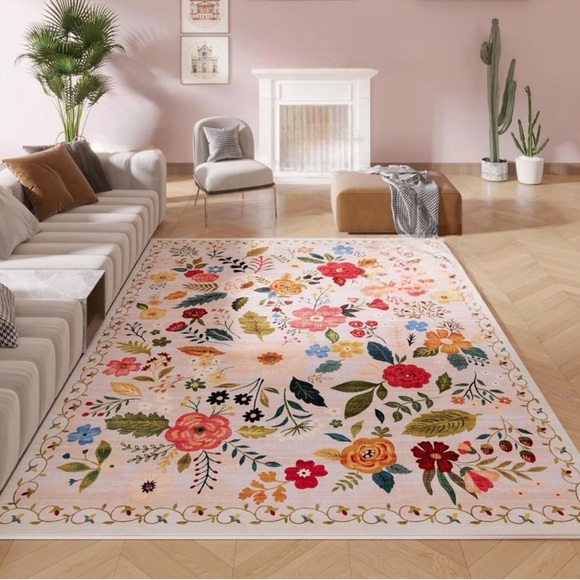 NEW White Floral Boho Vintage MulticolorArea Rug Carpet 5' x 7'
